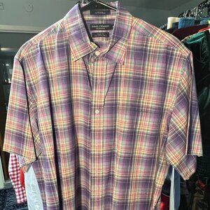 Daniel Cremieux Collection Fine Italian Plaid Short-Sleeve Button-Up SZ XL
